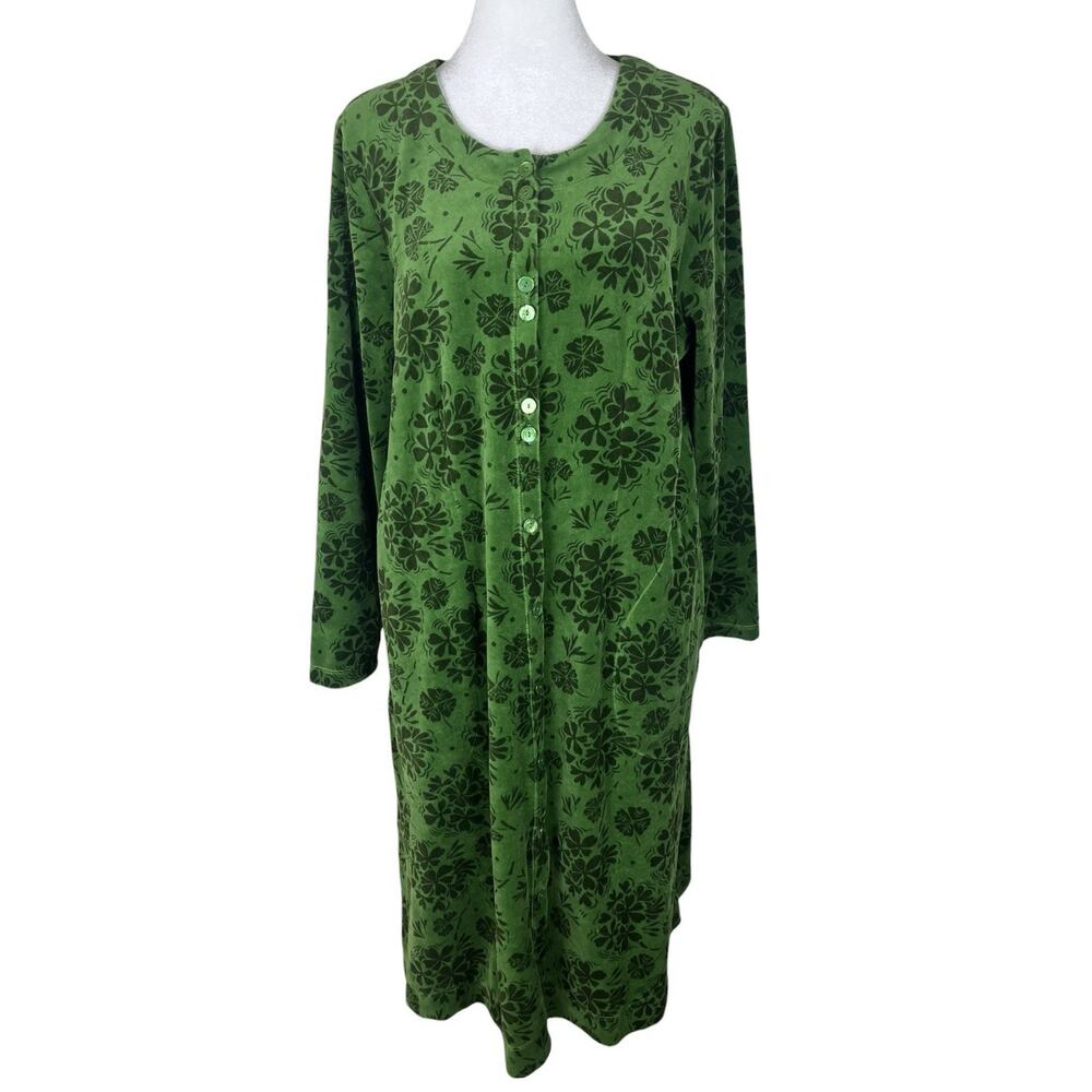 Gudrun Sjoden Velour Selma Button Dress Green Lagenlook Minimalist Size Medium - Picture 4 of 9